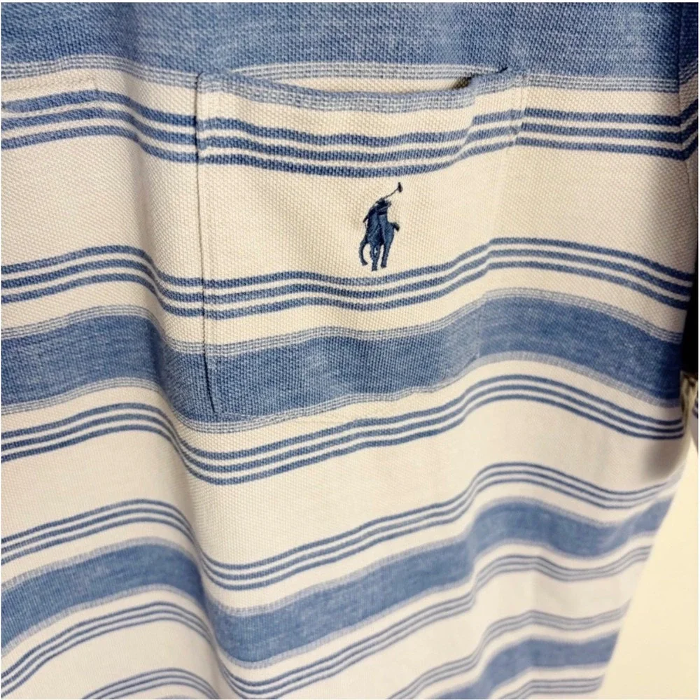 Polo Ralph Lauren Polo Mens L Blue Stripe Classic Fit Pocket Pony Short Sleeve